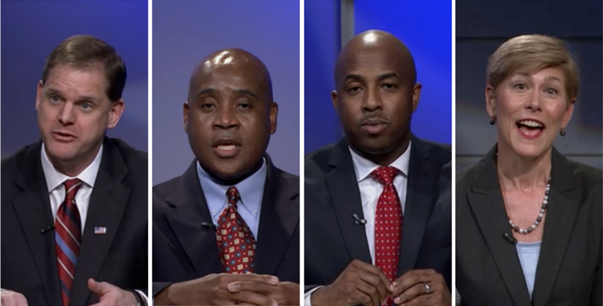 From left, Democratic U.S. Senate candidates Kevin Griffin, Ernest Reeves, Chris Rey, and Deborah Ross (photo from WUNC website)