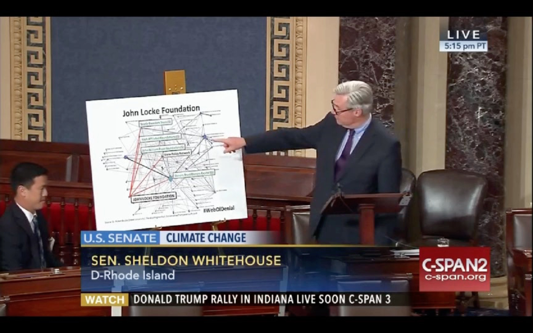 Sen. Sheldon Whitehouse, D-R.I., singles out the John Locke Foundation July 12 on the floor of the U.S. Senate. (C-Span image)