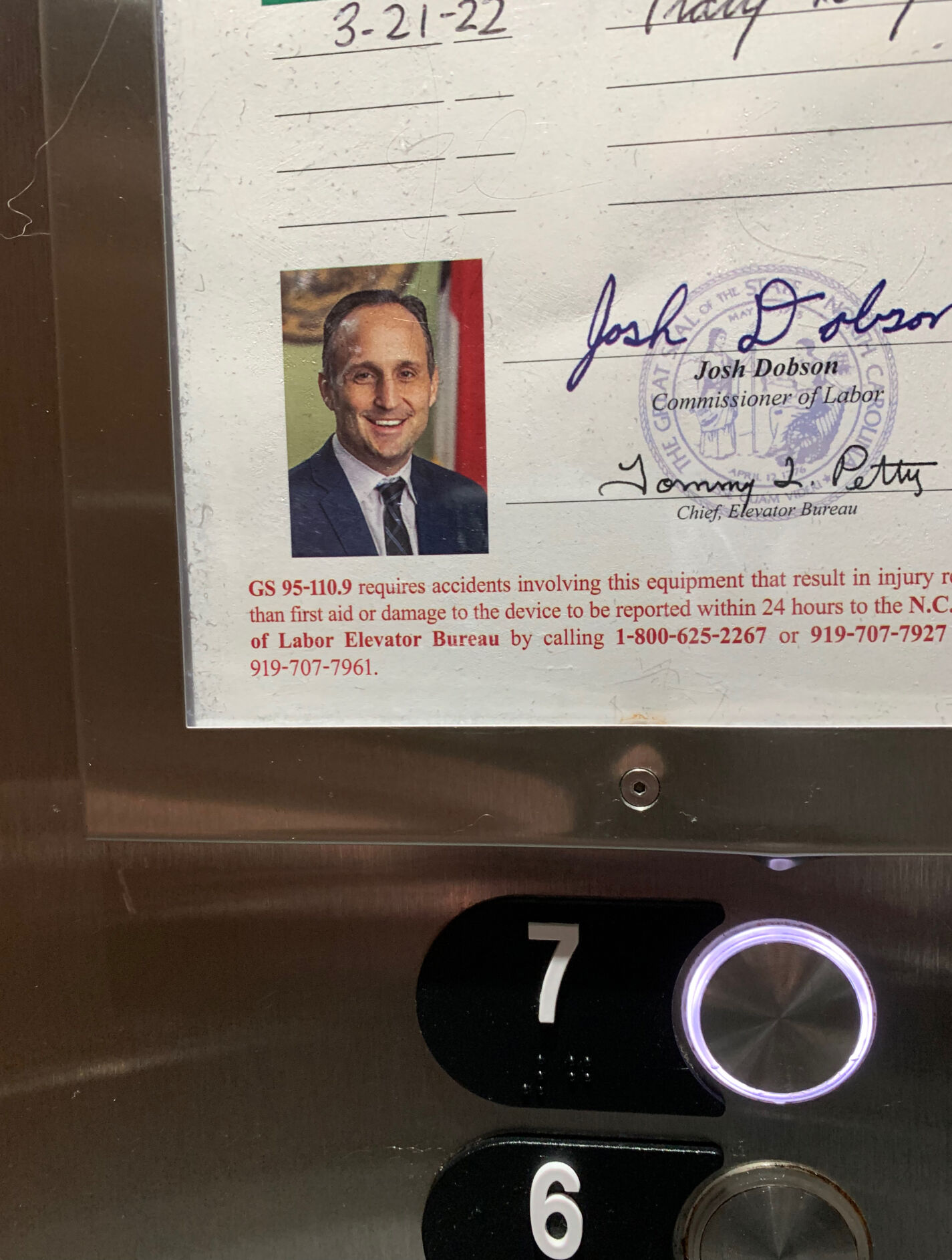 Josh Dobson on elevator inspection certificate