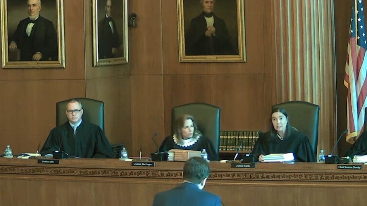 Justices Trey Allen, Tamara Barringer, and Anita Earls at North Carolina Supreme Court